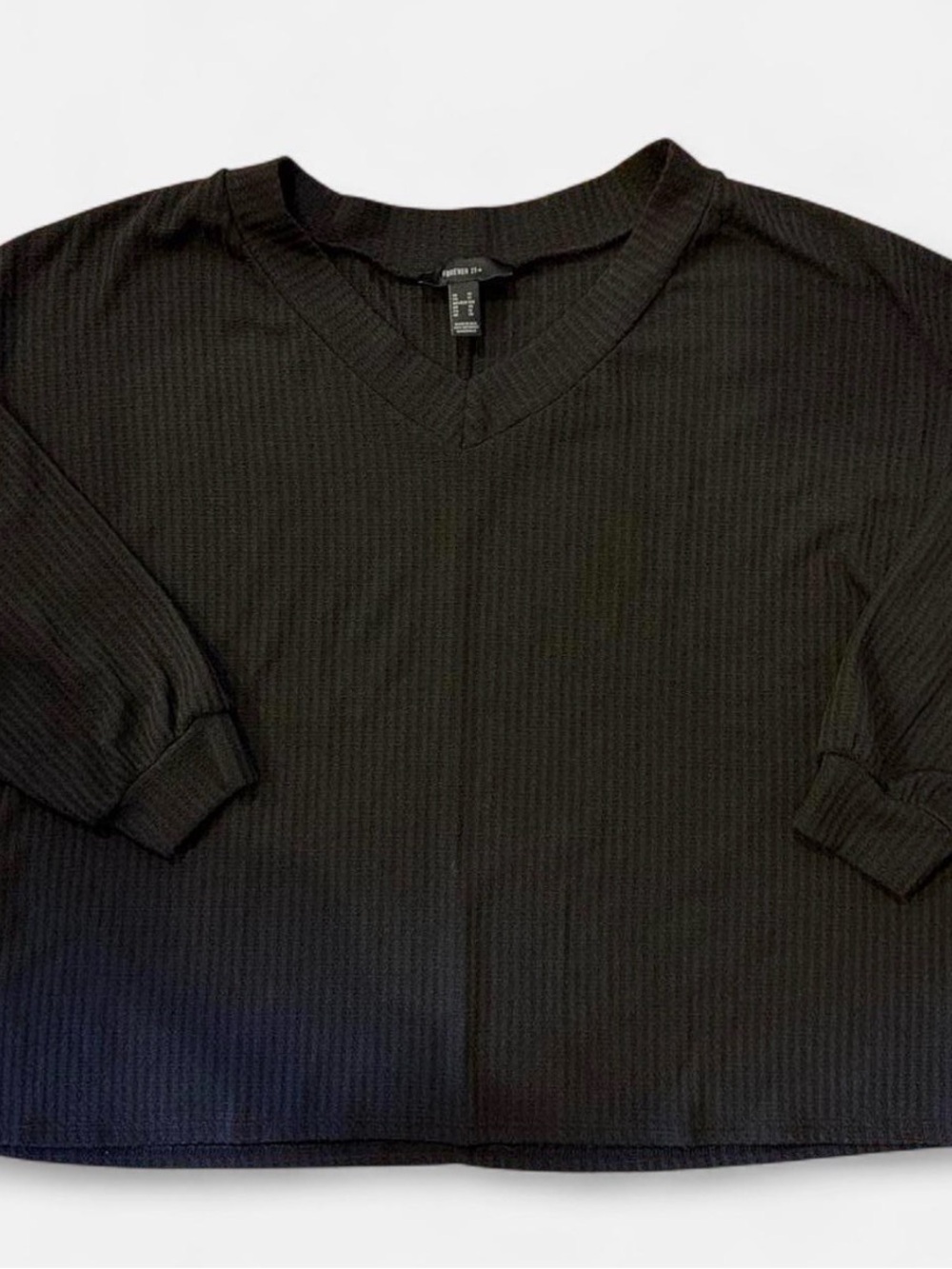Forever 21 Black Ribbed V-Neck Cropped Top